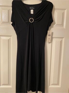 SL Fashions Black Midi Dress with Ring Accent